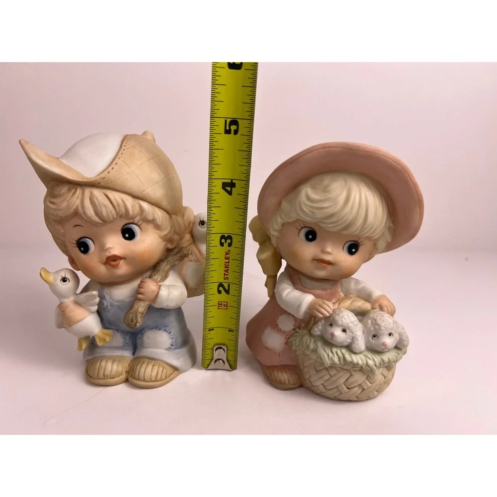 Vintage Homco Boy &‎ Girl Figurines 1418 with Lamb Sheep Ducks